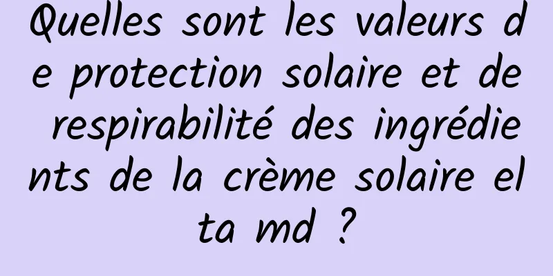 Quelles sont les valeurs de protection solaire et de respirabilité des ingrédients de la crème solaire elta md ?