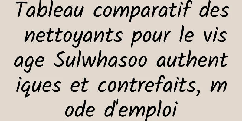 Tableau comparatif des nettoyants pour le visage Sulwhasoo authentiques et contrefaits, mode d'emploi