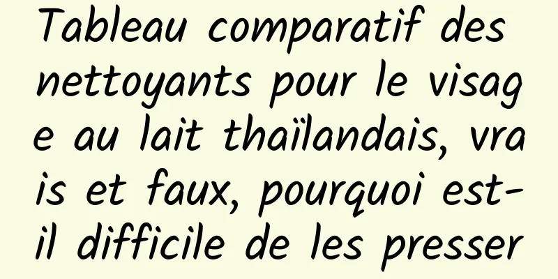 Tableau comparatif des nettoyants pour le visage au lait thaïlandais, vrais et faux, pourquoi est-il difficile de les presser
