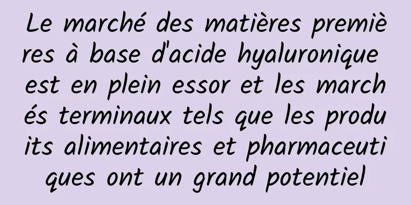Le marché des matières premières à base d'acide hyaluronique est en plein essor et les marchés terminaux tels que les produits alimentaires et pharmaceutiques ont un grand potentiel