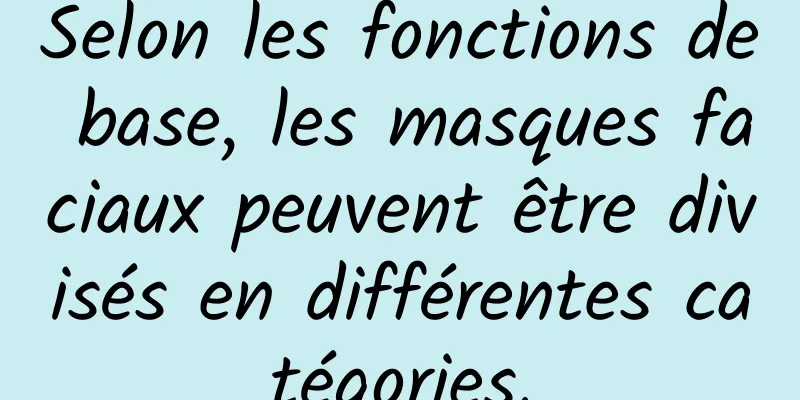 Selon les fonctions de base, les masques faciaux peuvent être divisés en différentes catégories.