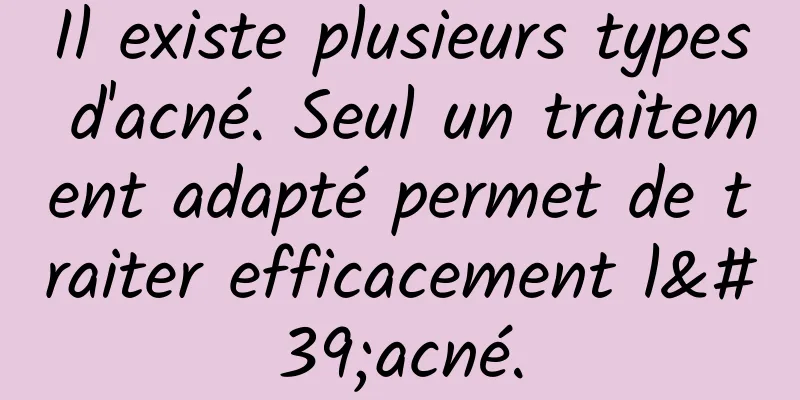 Il existe plusieurs types d'acné. Seul un traitement adapté permet de traiter efficacement l'acné.